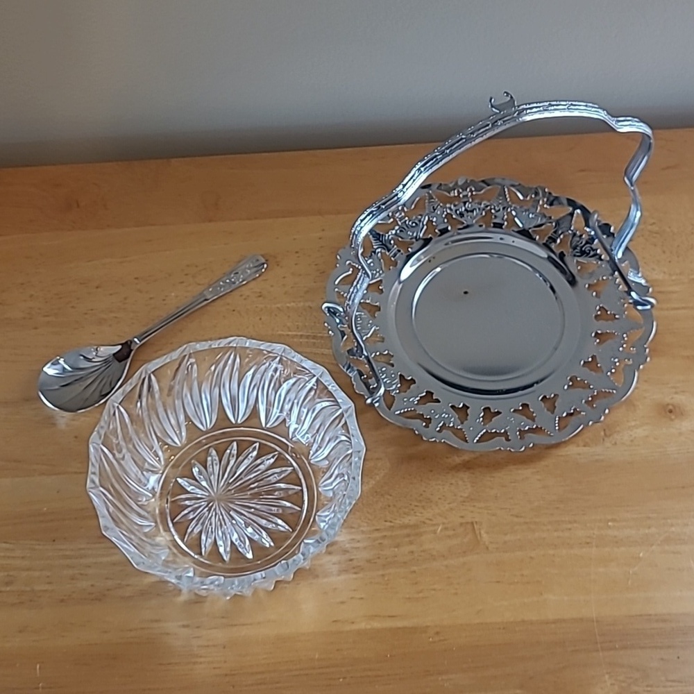 VINTAGE Condiment Caddy With Handled Stand Tray, Bowl And Spoon - Picture 8 of 16